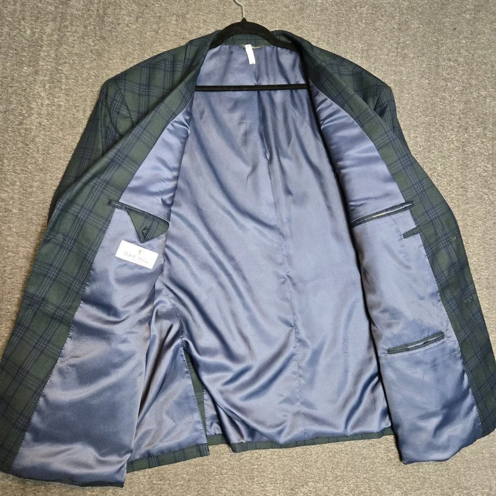 Oak Hill Sport Coat Men's 3XL Green‎ Blue Plaid 2 Button Blazer Jacket